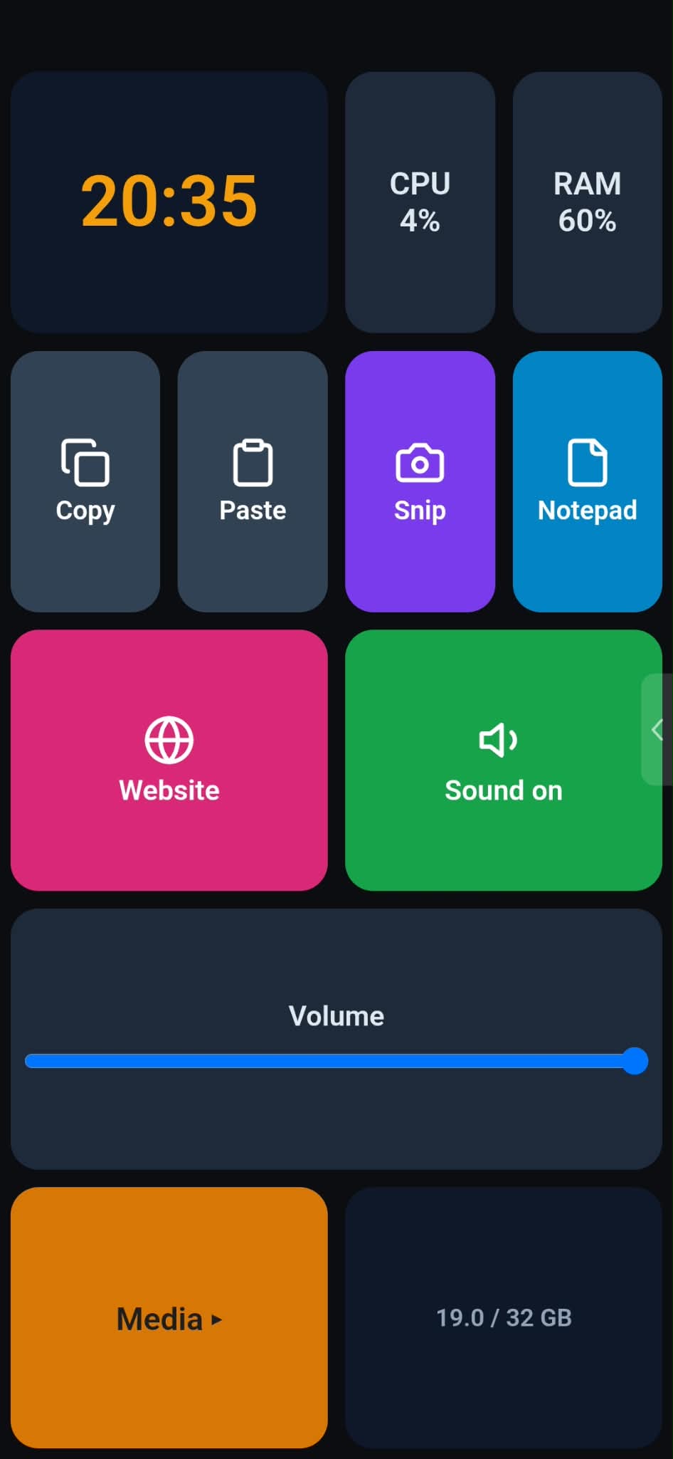 A Macro Grid deck on a phone