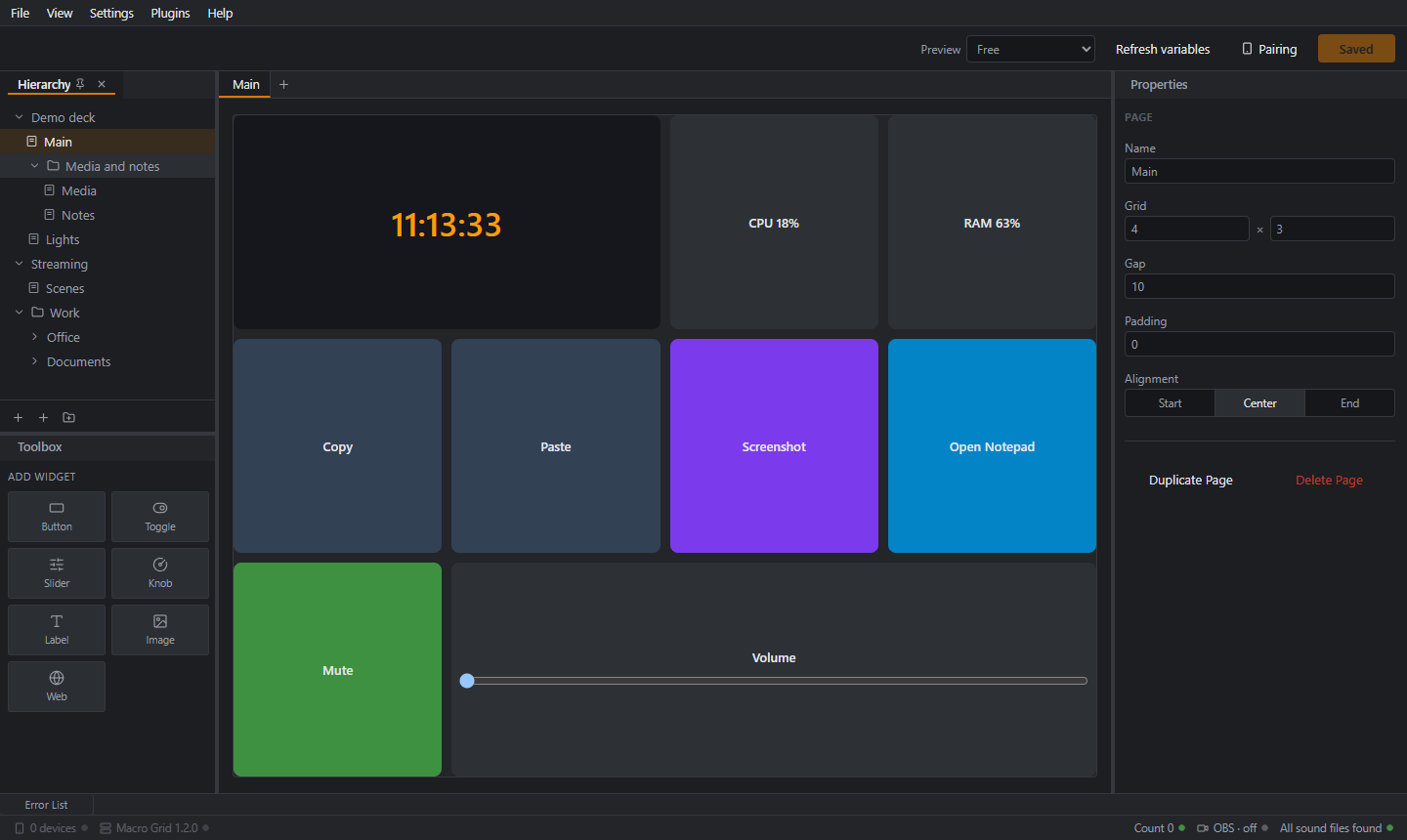 The Macro Grid editor