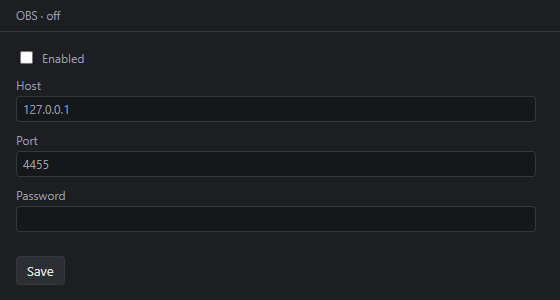 The OBS plugin settings form